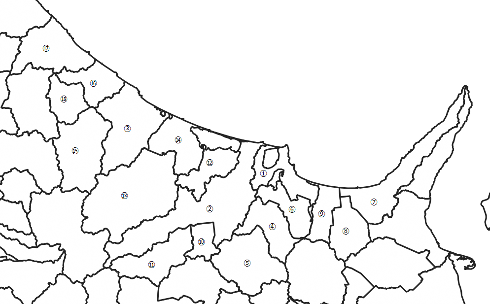 オホーツク地方（網走地方）の市町村の位置