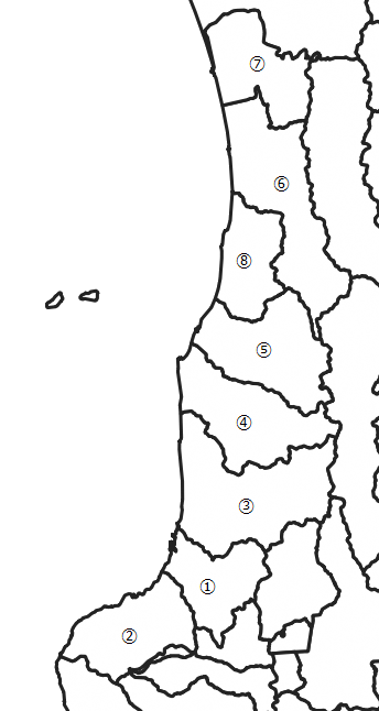 留萌（るもい）地方の市町村の位置