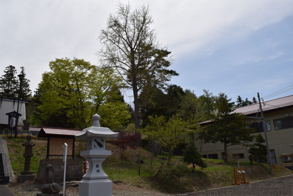 仁木神社 灯籠にワインボトル